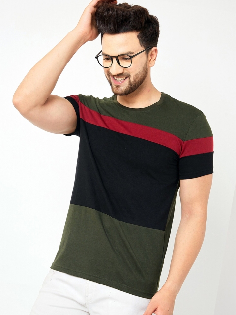 

AUSK Men Green & Maroon Colourblocked T-shirt