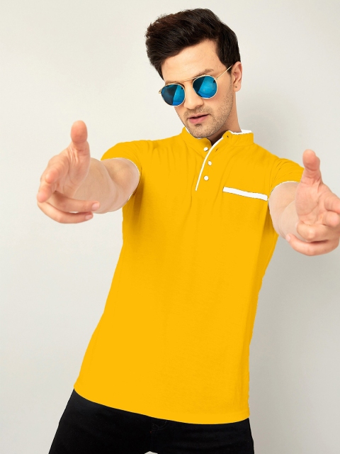 

AUSK Men Mustard Yellow Henley Neck T-shirt