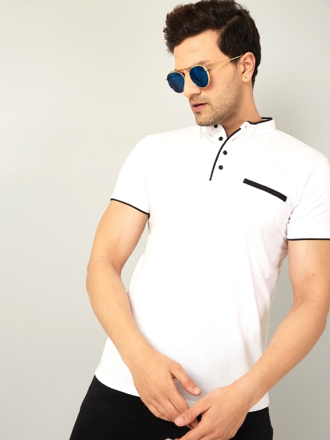 

AUSK Men White Mandarin Collar T-shirt with Mask