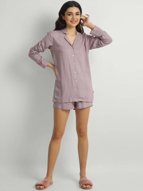 

THE PINK ELEPHANT Lavender Printed Sleep Staple Night Suit
