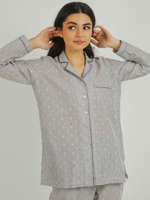 

THE PINK ELEPHANT Women Grey & Pink Striped Night suit
