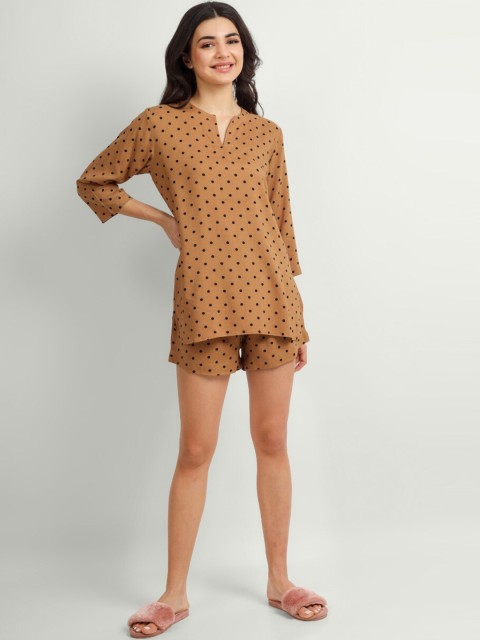 

THE PINK ELEPHANT Women Brown & Black Printed Night suit
