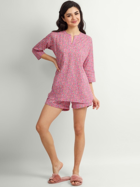 

THE PINK ELEPHANT Women Pink Printed Cotton Night suit