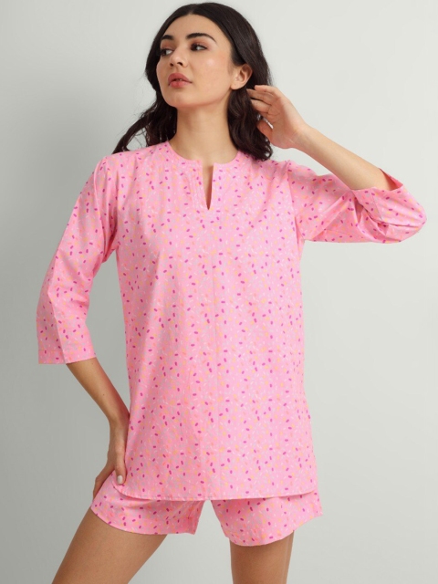 

THE PINK ELEPHANT Women Pink Printed Cotton Sleepsuit