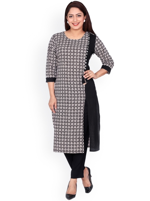 

SUTI Women Black Geometric Printed Thread Work Kurta