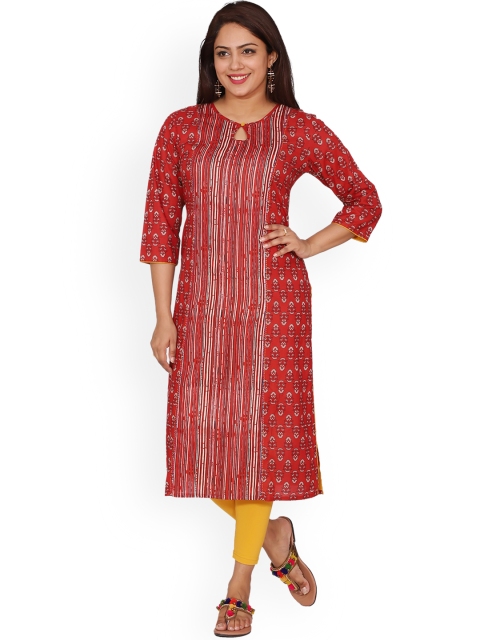 

SUTI Women Maroon Striped Keyhole Neck Cotton Kurta