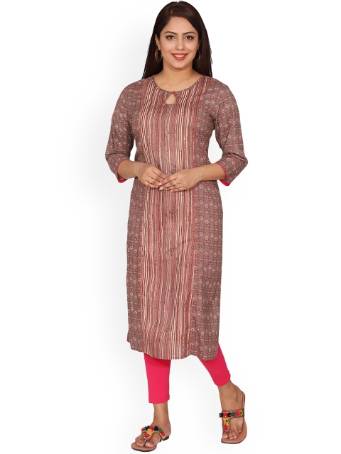 

SUTI Women Brown Striped Keyhole Neck Cotton Kurta