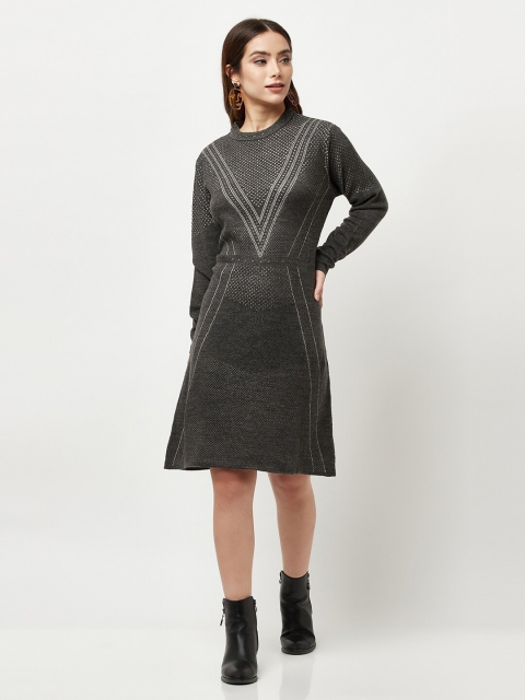 

Knitstudio Women Grey Printed A-Line Dress
