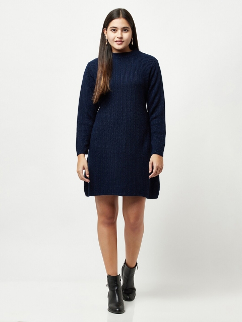 

Knitstudio Navy Blue Checked Sheath Dress