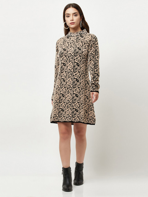 

Knitstudio Peach-Coloured & Black Floral Pure Wool Sweater Dress