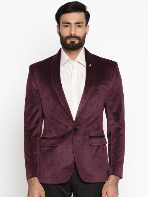 

Park Avenue Maroon Self-Design Single-Breasted Super Slim Fit Formal Blazer