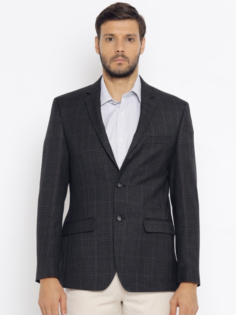 

Park Avenue Grey Checked Single-Breasted Slim Fit Formal Blazer
