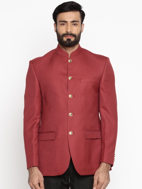 

Park Avenue Red Self-Design Single-Breasted Slim Fit Formal Blazer