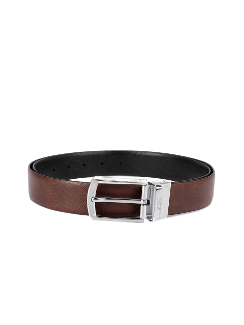 

ROSSO BRUNELLO Men Brown Textured Leather Belt
