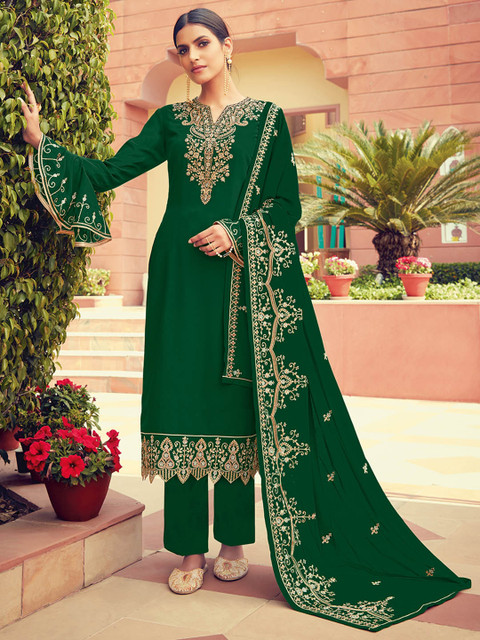 

Shaily Green Embroidered Silk Georgette Unstitched Dress Material