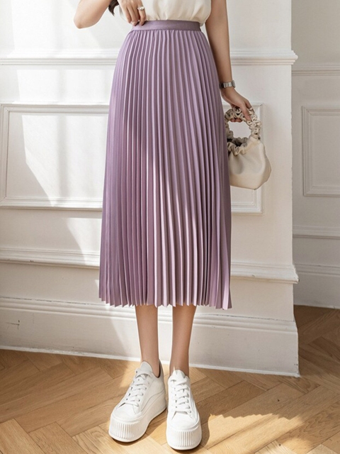 

La Aimee Women Purple Pleated Mid Length Skirts