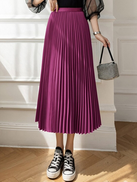 

La Aimee Women Purple Solid Midi Pleated Skirts