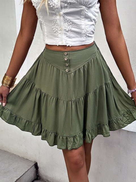 

La Aimee Olive Solid Skirt