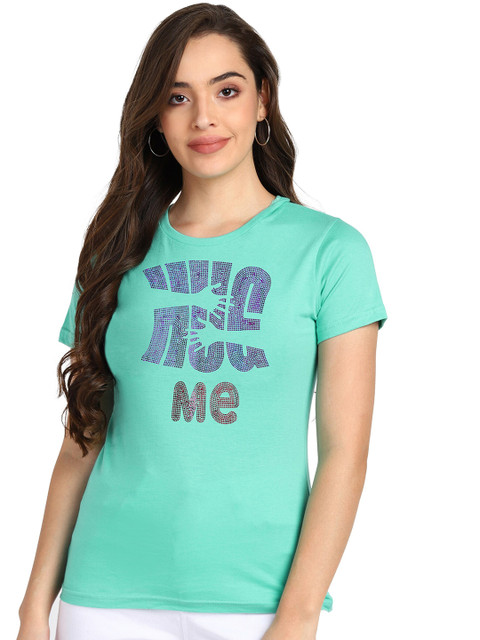 

shashvi Women Sea Green Typography Printed T-shirt