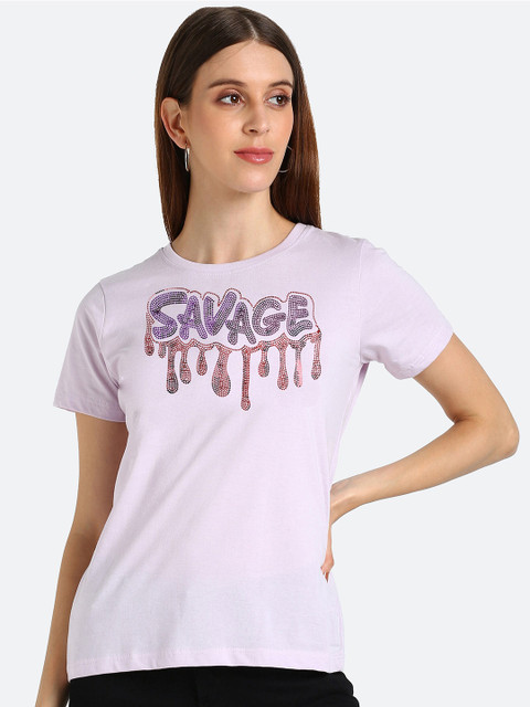 

shashvi Women Purple Typography Printed T-shirt