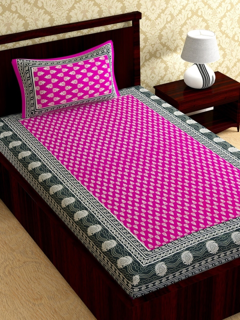 

Urban Magic Pink & Black Ethnic Motifs 104 TC Single Bedsheet with 1 Pillow Covers