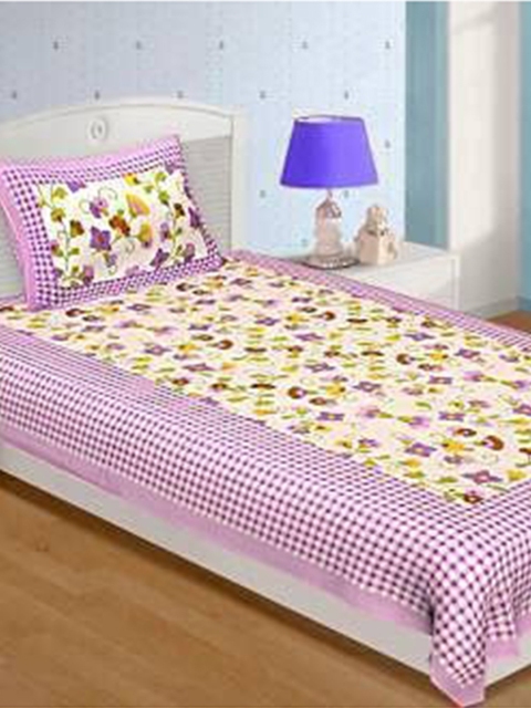 

Urban Magic Pink & Maroon Floral 104 TC Single Bedsheet with 1 Pillow Covers
