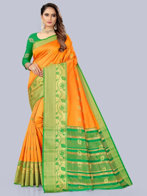 

KAITHY CREATION Yellow & Green Ethnic Motifs Zari Art Silk Banarasi Saree