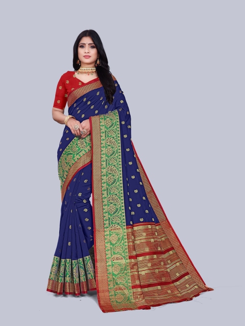 

KAITHY CREATION Navy Blue Floral Zari Art Silk Banarasi Saree
