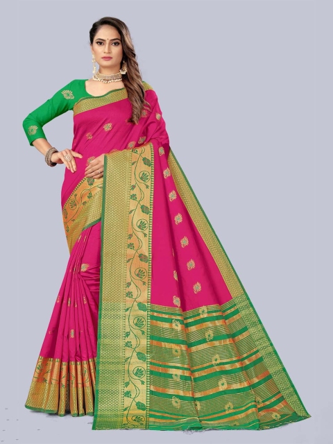 

KAITHY CREATION Pink & Green Ethnic Motifs Zari Art Silk Banarasi Saree