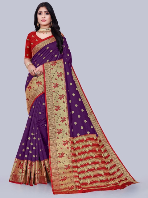 

KAITHY CREATION Purple & Red Woven Design Zari Art Silk Banarasi Saree