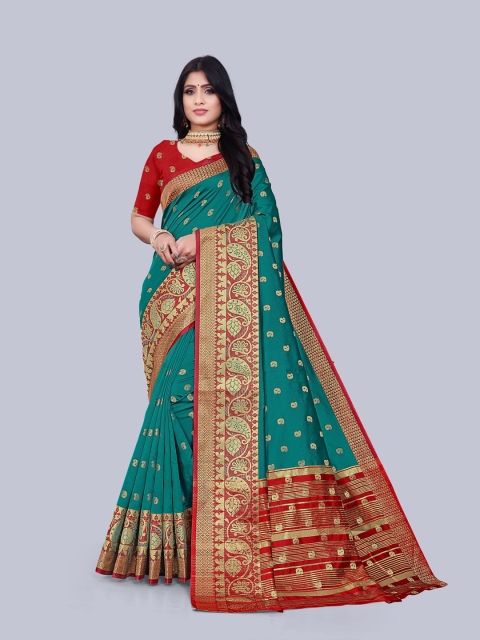 

KAITHY CREATION Green & Maroon Woven Design Art Silk Banarasi Saree