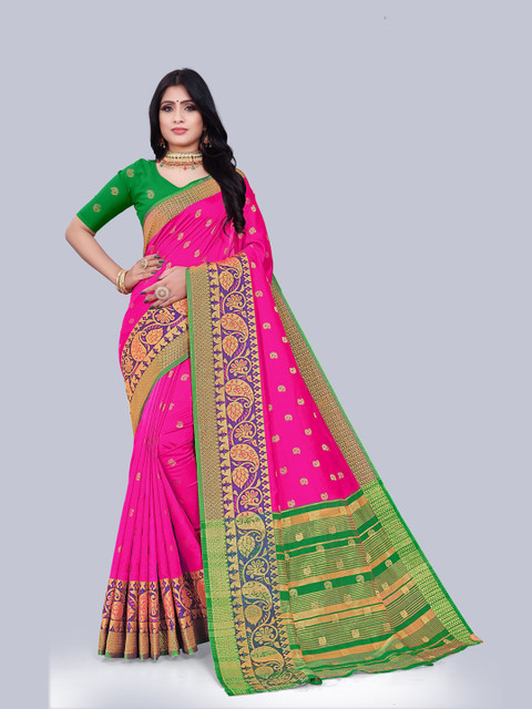 

KAITHY CREATION Pink & Green Ethnic Motifs Art Silk Banarasi Saree