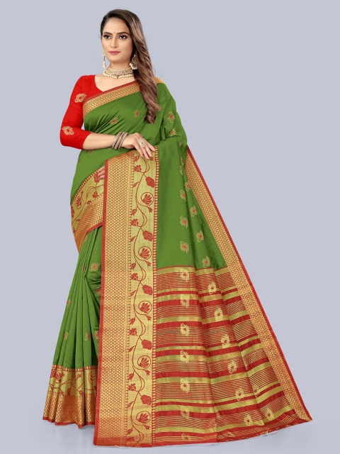 

KAITHY CREATION Green & Gold-Toned Woven Design Art Silk Banarasi Saree
