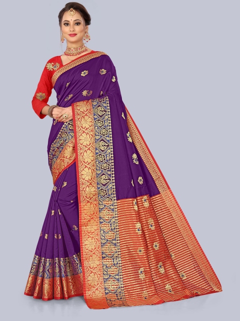 

KAITHY CREATION Purple & Red Woven Design Art Silk Banarasi Saree