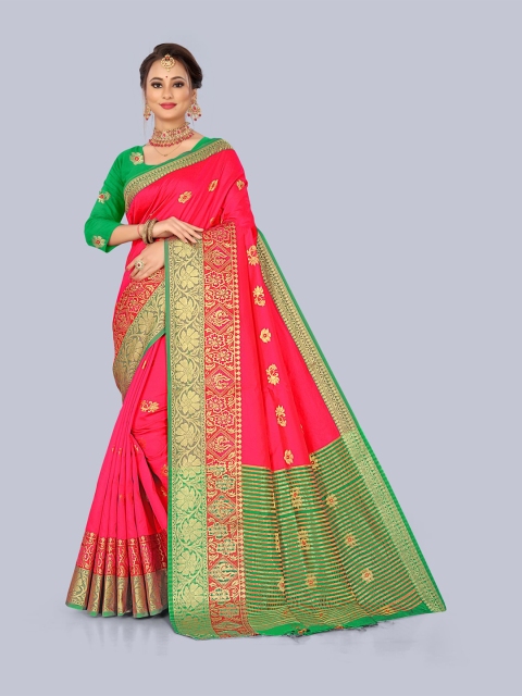 

KAITHY CREATION Red & Green Ethnic Motifs Zari Art Silk Banarasi Saree