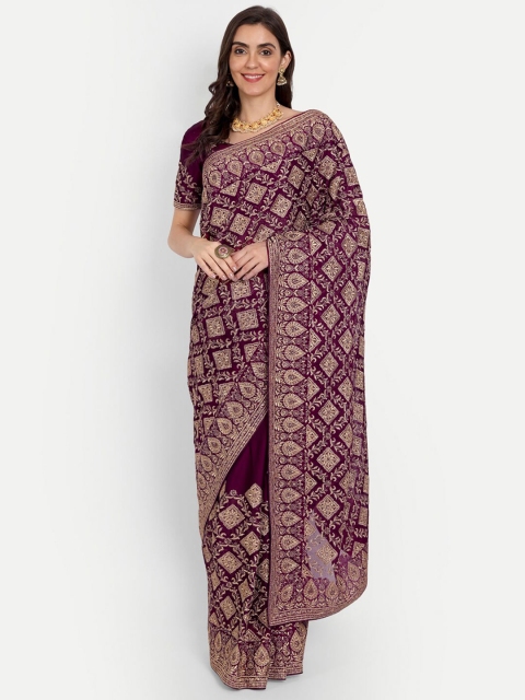 

ASPORA Purple & Gold-Toned Ethnic Motifs Embroidered Pure Silk Patola Saree