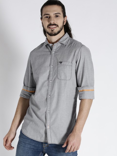 

s.Oliver Men Grey Slim Fit Solid Casual Shirt