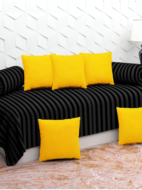 

BELVOSTUM Set of 8 Yellow & Black Striped Printed Diwan Set