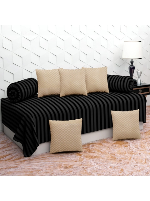 

BELVOSTUM Set Of 8 Beige & Black Striped Bedsheet With Bolster Covers & Cushion Covers