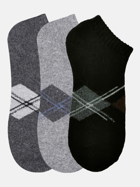 

N2S NEXT2SKIN Men Pack Of 3 Black & Grey Ankle-Length Socks