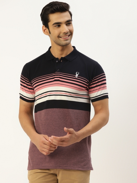 

PORTBLAIR Men Black & Pink Striped Polo Collar T-shirt