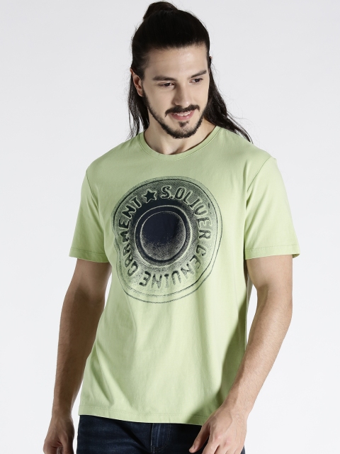 

s.Oliver Men Green Printed Round Neck T-shirt