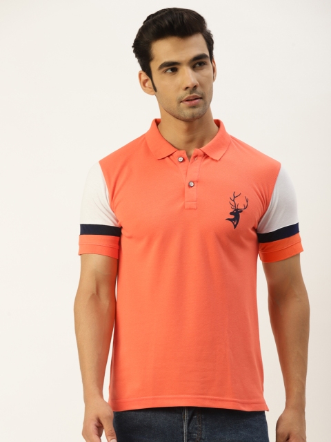 

PORTBLAIR Men Peach-Coloured Polo Collar Slim Fit T-shirt