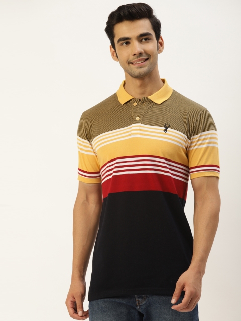 

PORTBLAIR Men Black & Yellow Striped Polo Collar Slim Fit T-shirt
