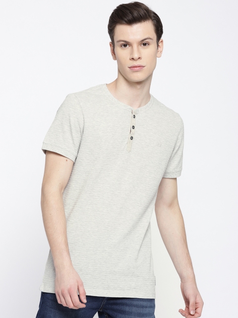 

s.Oliver Men Grey Melange Self-Design Henley Neck T-shirt