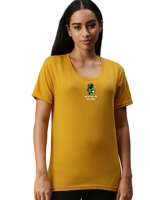 

NOT YET by us Women Mustard Yellow Printed T-shirt