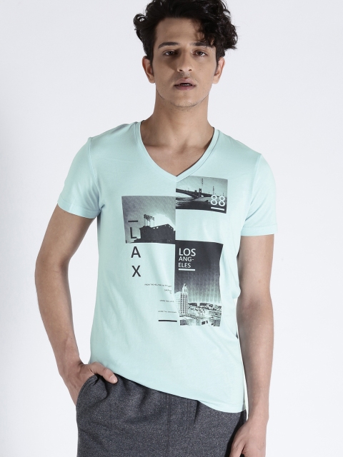 

s.Oliver Men Blue Printed V-Neck T-shirt