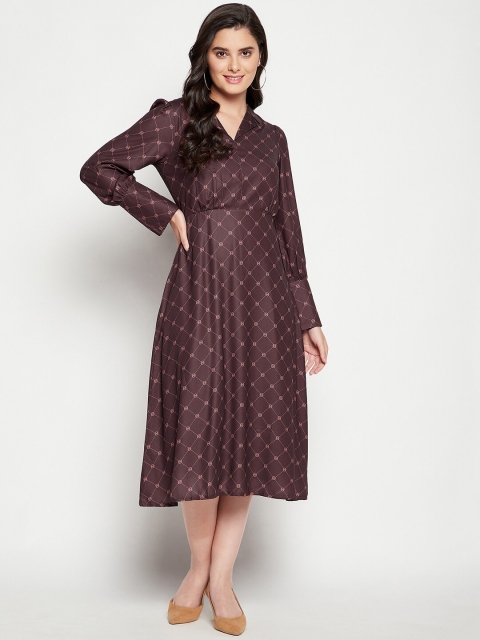 

CAMLA Women Coffee Brown Printed A-Line Midi Dress