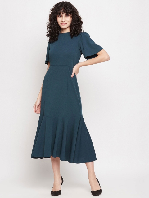 

CAMLA Women Teal Solid A-Line Midi Dress