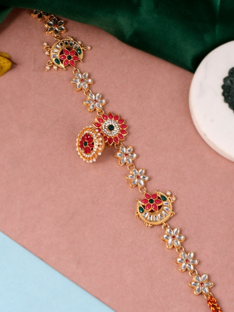 

Silvermerc Designs Gold-Plated Red & white Kundan Sheeshphool